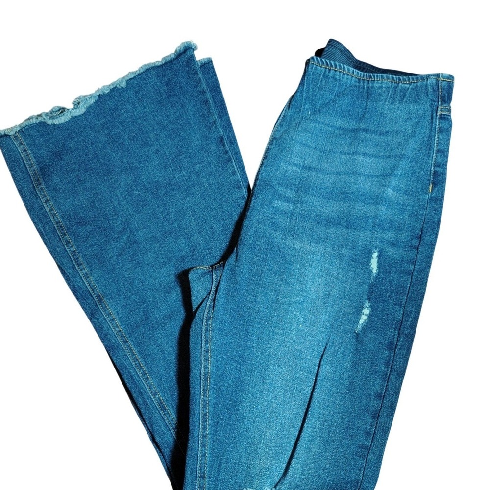 No Boundaries Flare Jeans Juniors Ripped Distressed Frayed Hem Blue Denim‎